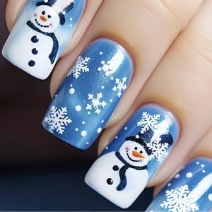 Snowman and Snowflake Nail Art